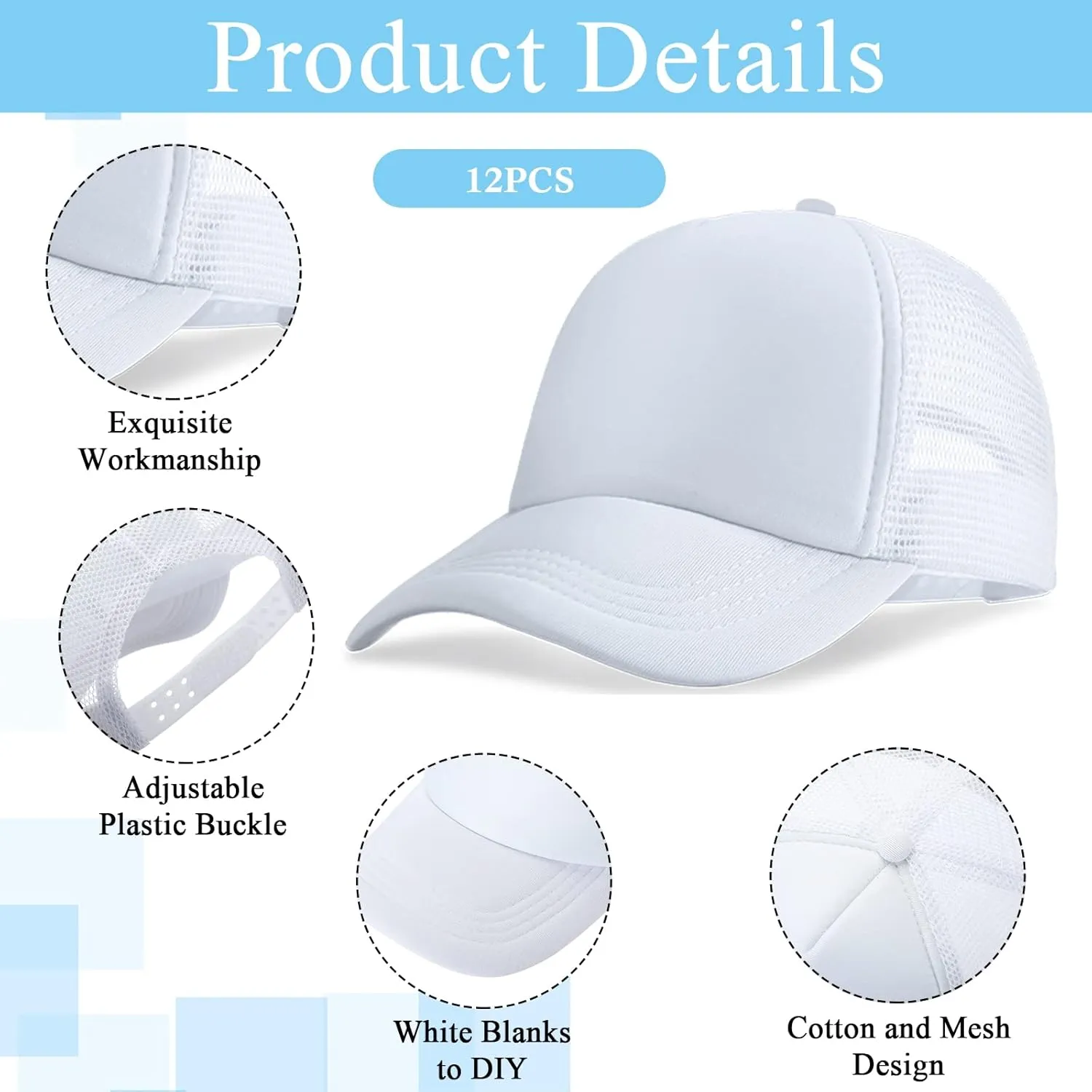12 Pack Trucker Hat for Kids Summer Polyester Mesh Cap Adjustable Sublimation Blank Hats Baseball Caps for Outdoor