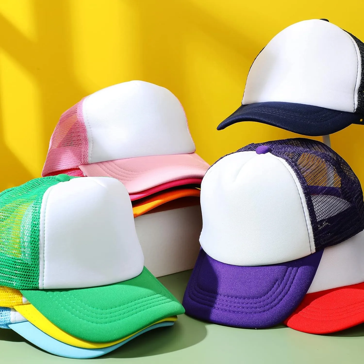 12 Pack Trucker Hat for Kids Summer Polyester Mesh Cap Adjustable Sublimation Blank Hats Baseball Caps for Outdoor