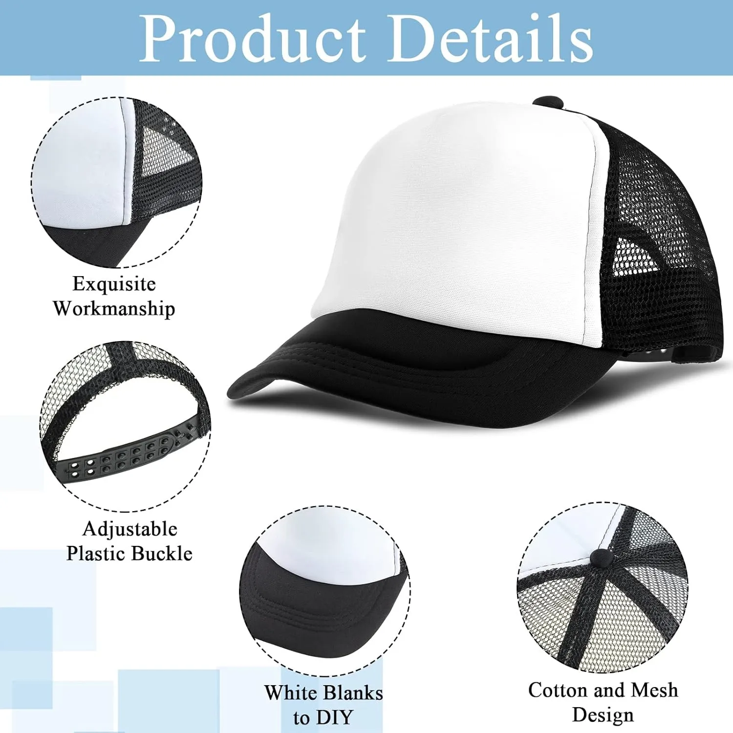12 Pack Trucker Hat for Kids Summer Polyester Mesh Cap Adjustable Sublimation Blank Hats Baseball Caps for Outdoor