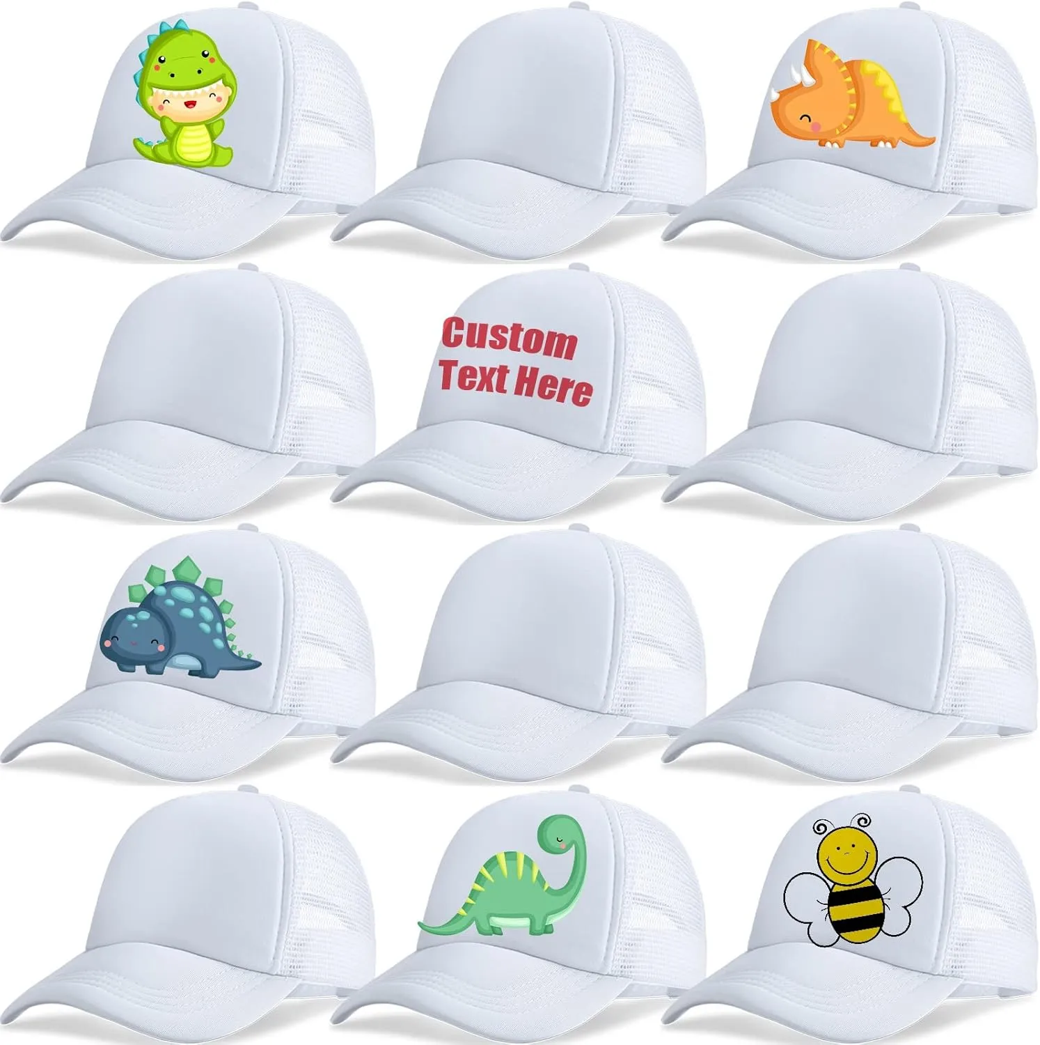 12 Pack Trucker Hat for Kids Summer Polyester Mesh Cap Adjustable Sublimation Blank Hats Baseball Caps for Outdoor