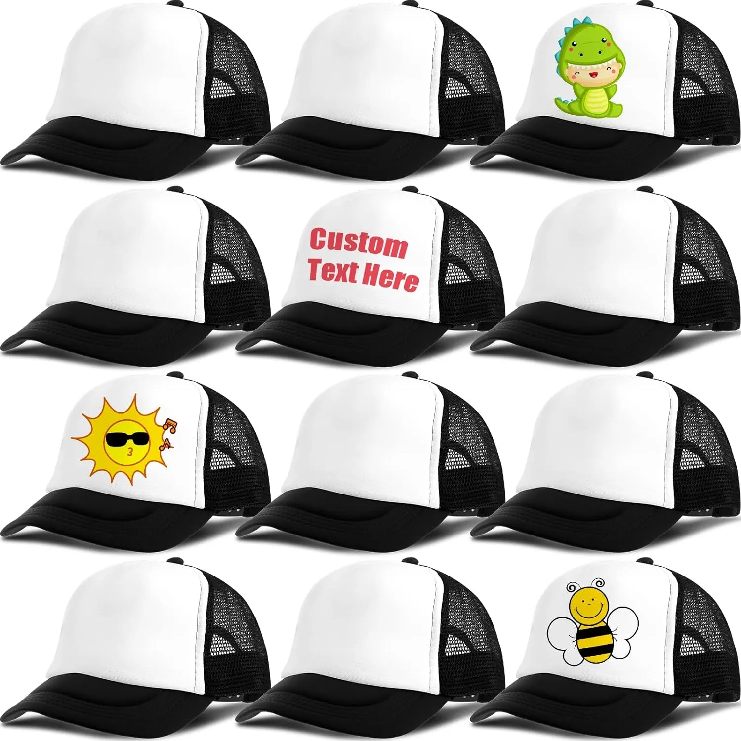 12 Pack Trucker Hat for Kids Summer Polyester Mesh Cap Adjustable Sublimation Blank Hats Baseball Caps for Outdoor