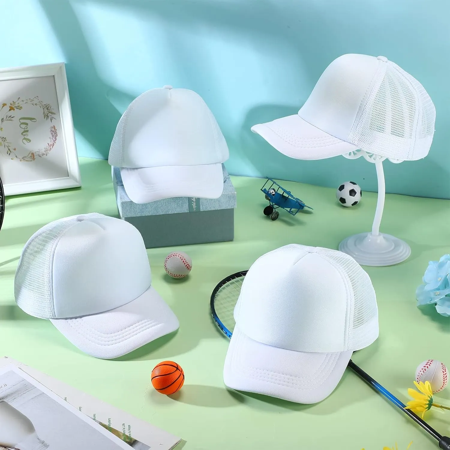 12 Pack Trucker Hat for Kids Summer Polyester Mesh Cap Adjustable Sublimation Blank Hats Baseball Caps for Outdoor