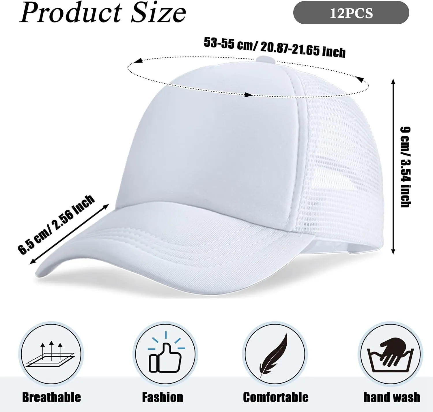 12 Pack Trucker Hat for Kids Summer Polyester Mesh Cap Adjustable Sublimation Blank Hats Baseball Caps for Outdoor