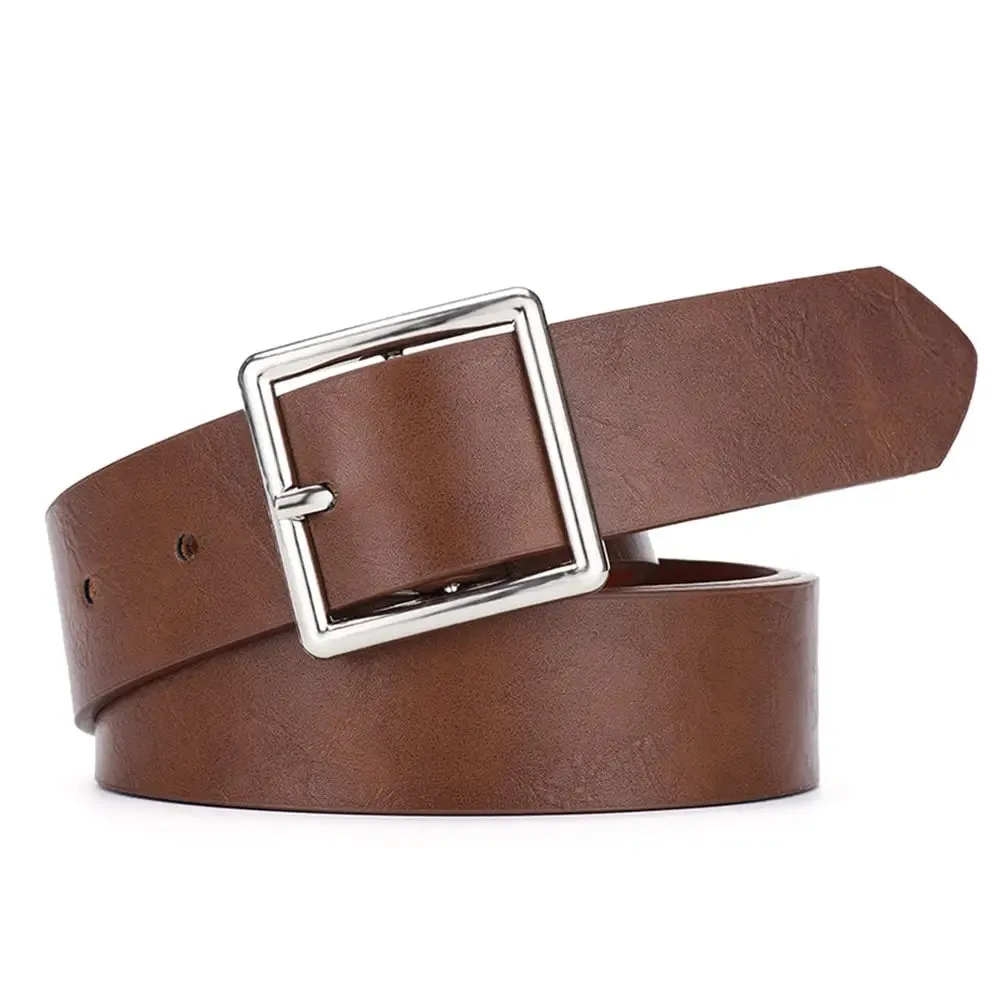 2023 Women'S Belt Soft Pu Leather Belt Square Buckle Pin Buckle Jeans Black Belt Chic Luxury Brand Fancy Vintage Strap Female