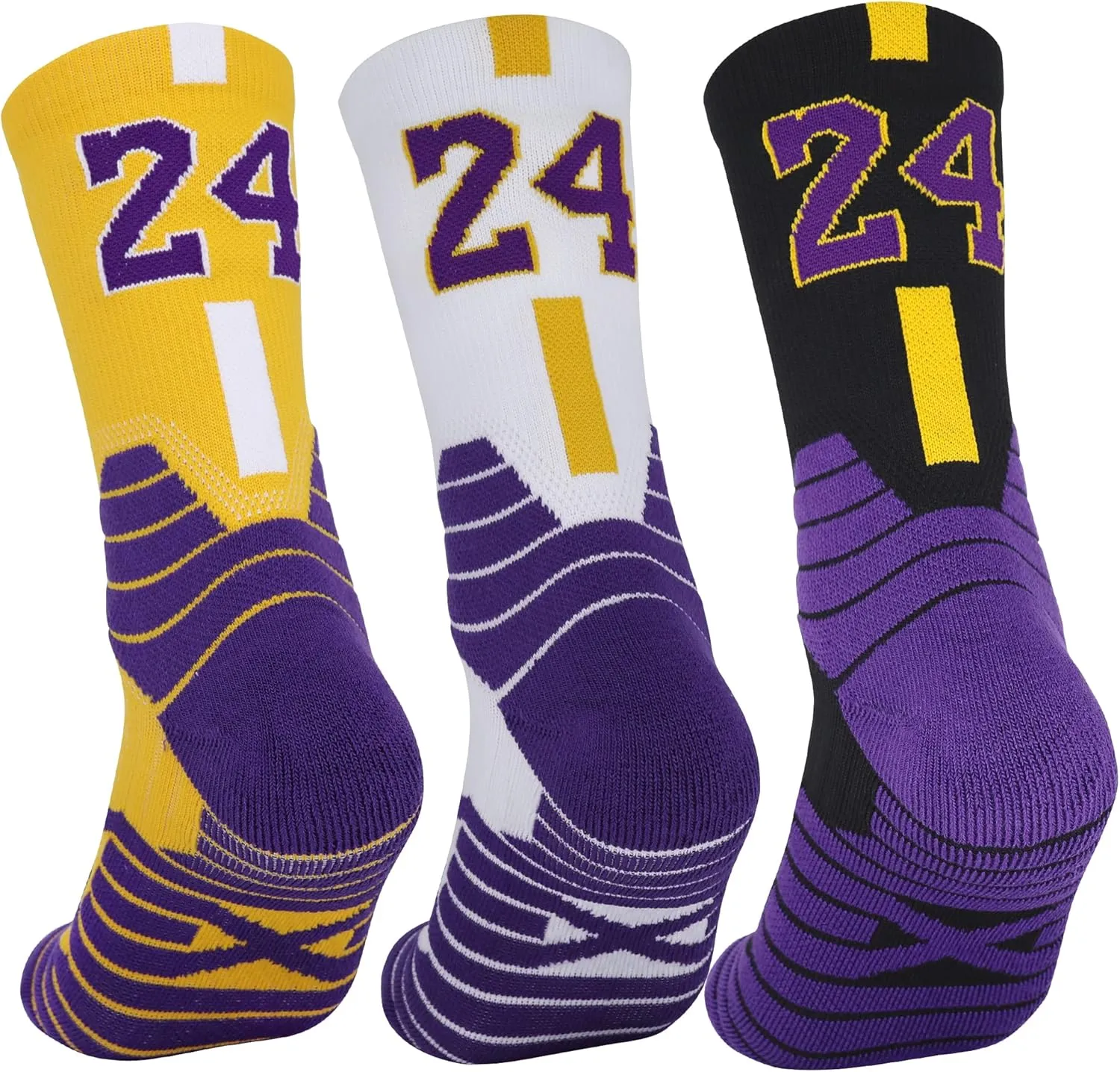 3 Pairs Basketball Socks,Athletic Running Socks Compression Cushion Sports Socks for Men Boys & Women (One Size, KB #24 3 Pairs)