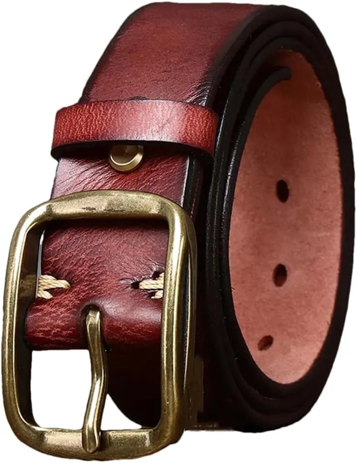 3.8CM Thick Cowhide Copper Buckle Genuine Leather Casual Jeans Belt Men Retro Luxury Strap
