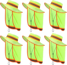 6 Pcs Reflective Safety Hat High Visibility Neck Flap Boonie Hat Wide Brim Work Hats Breathable Bucket Cap for Worker