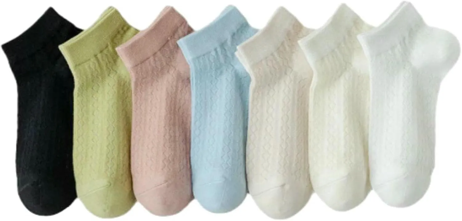 7 Pairs Women Summer Short Ankle Socks Thin Mesh Breathable Soft Comfort Fashion Casual Socks