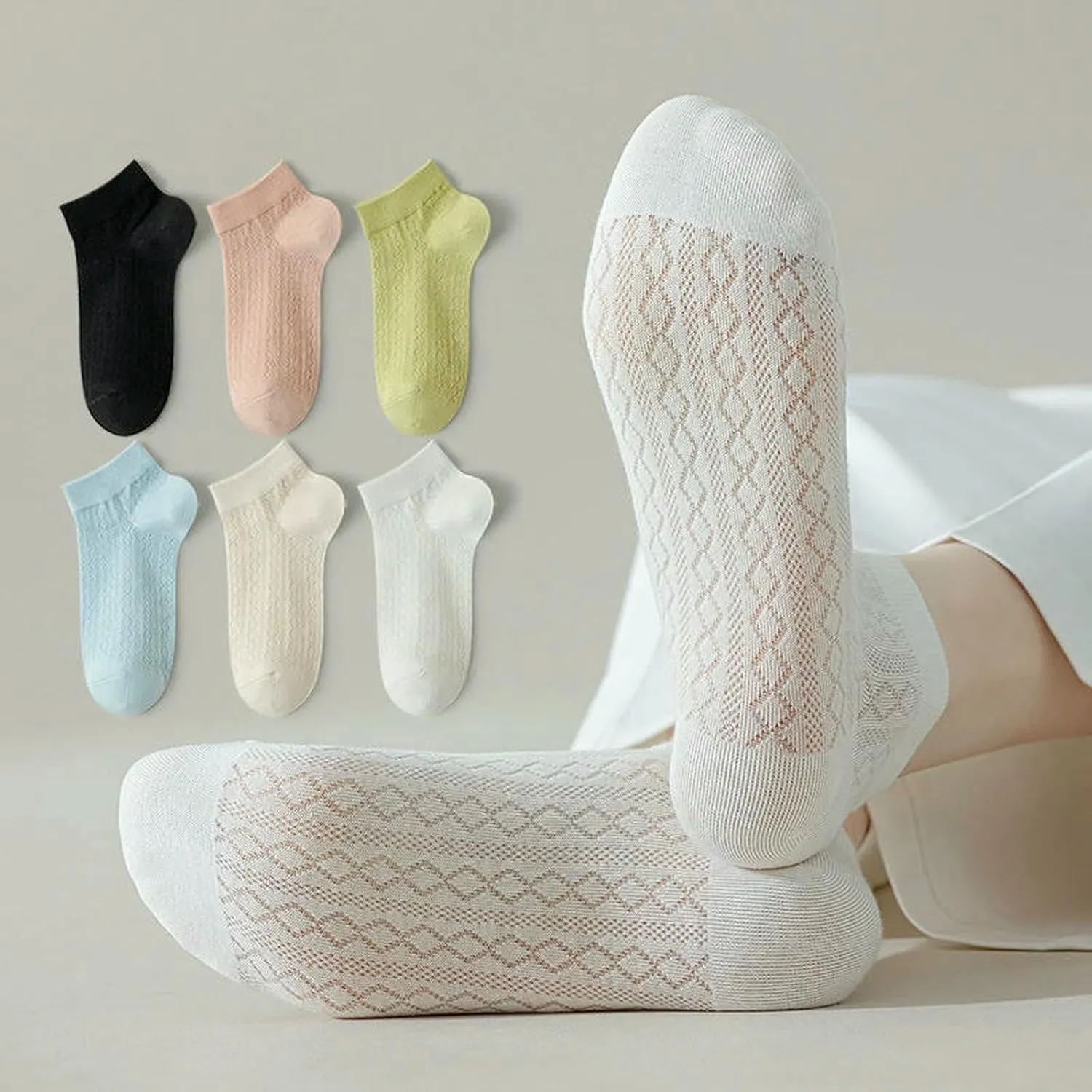 7 Pairs Women Summer Short Ankle Socks Thin Mesh Breathable Soft Comfort Fashion Casual Socks