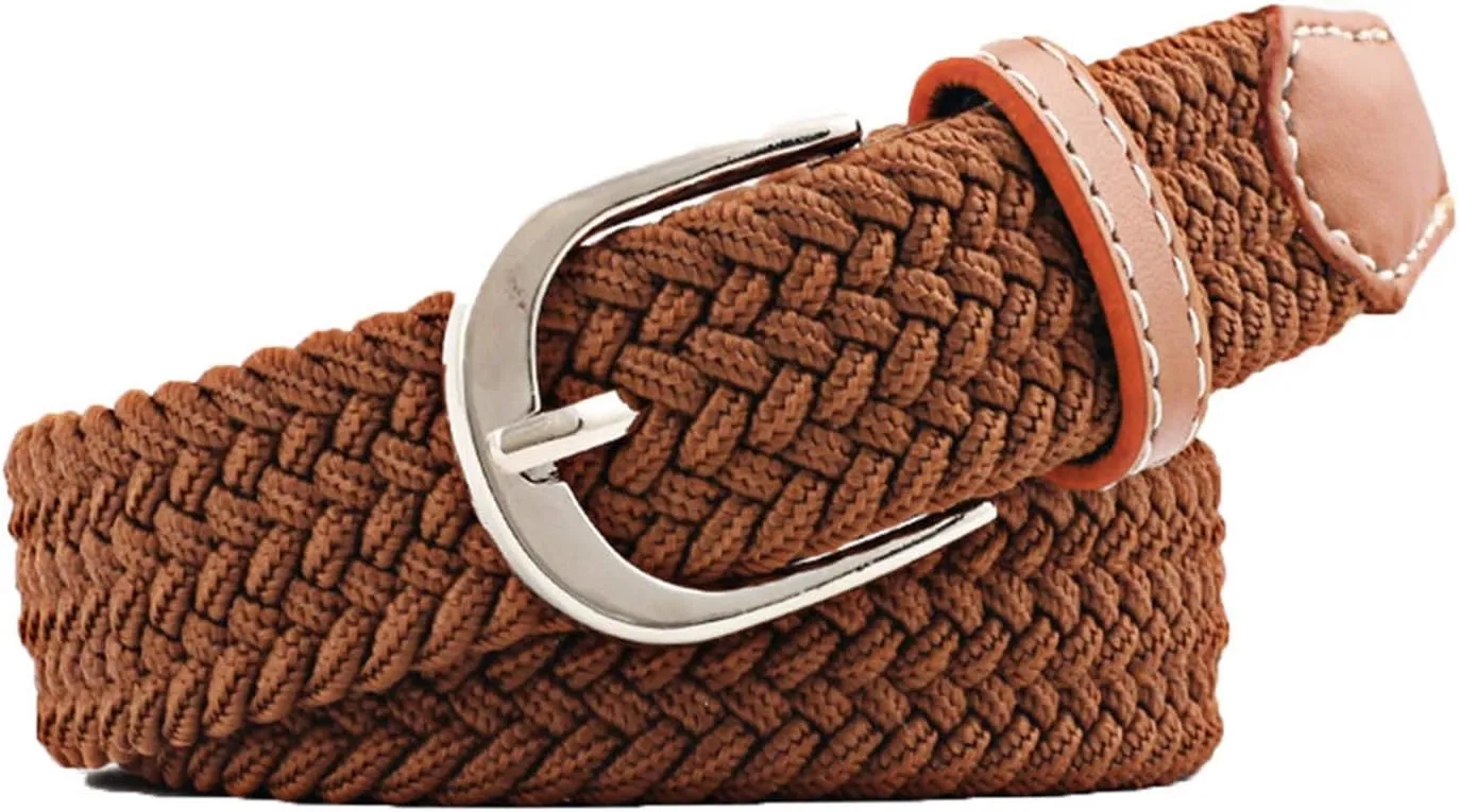 Andongnywell Women Braided Belt Elastic Woven Stretch Belts Fabric Stretchy Belts for Sports Running with Pin Buckle