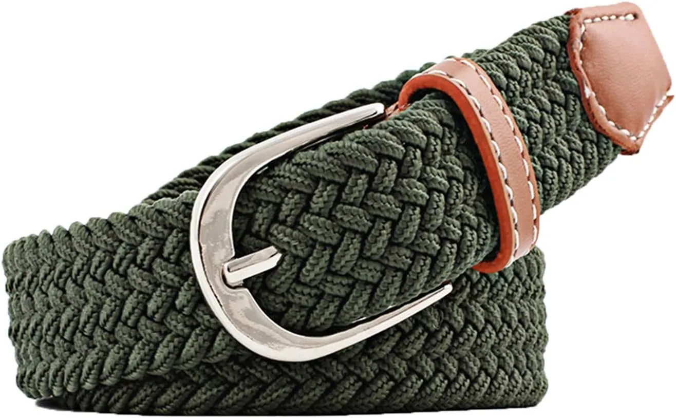 Andongnywell Women Braided Belt Elastic Woven Stretch Belts Fabric Stretchy Belts for Sports Running with Pin Buckle