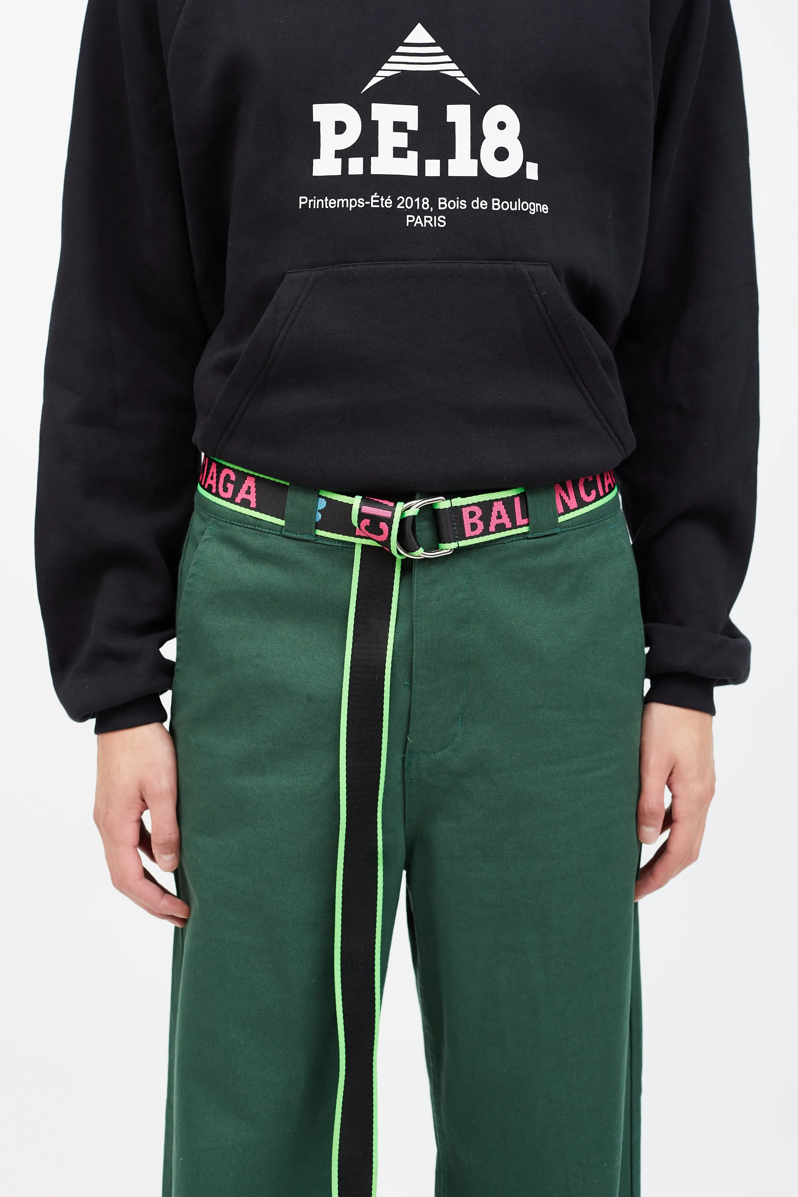 Black & Neon Pink Woven Logo Belt