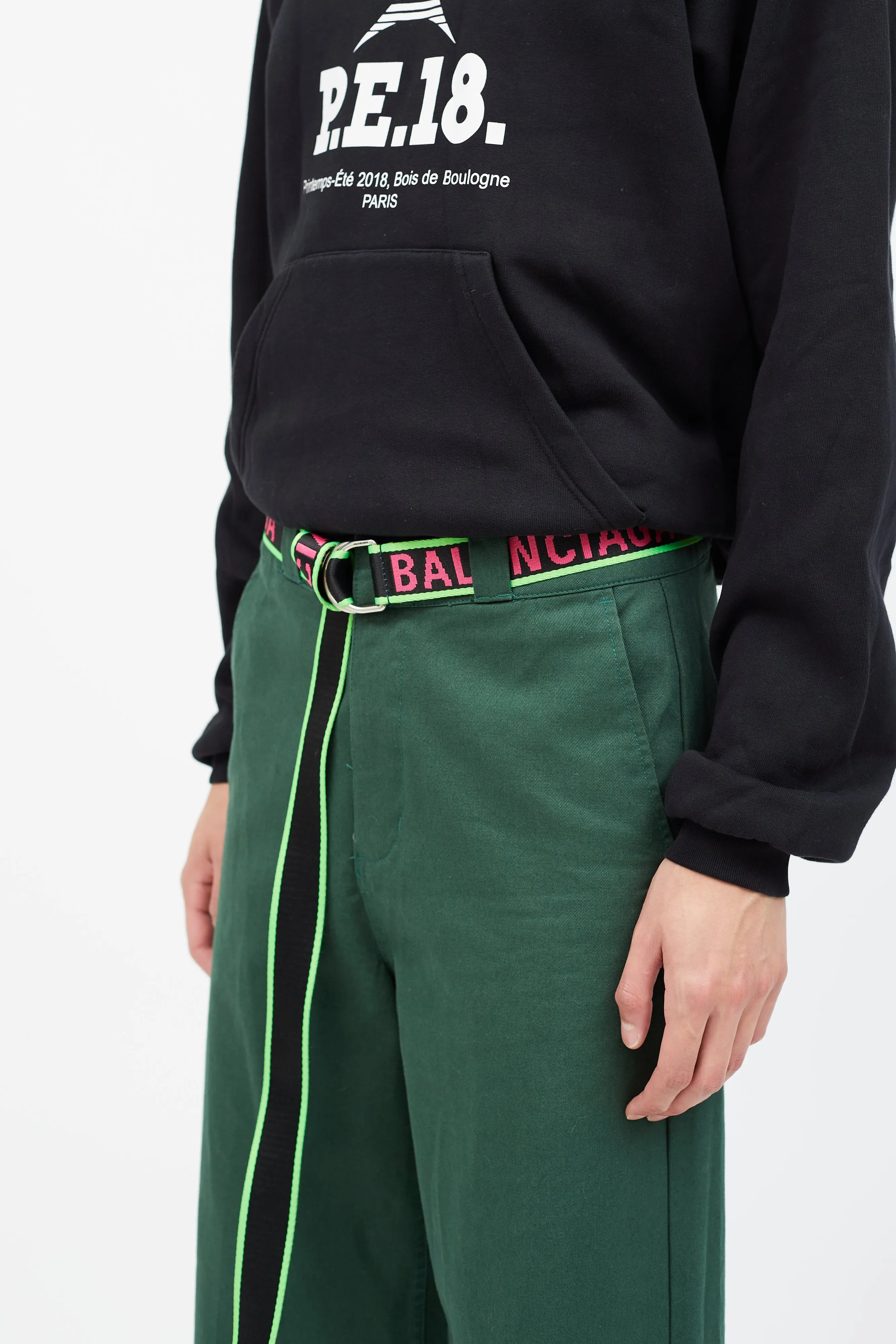 Black & Neon Pink Woven Logo Belt