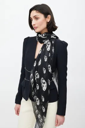 Black & White Silk Skull Print Scarf