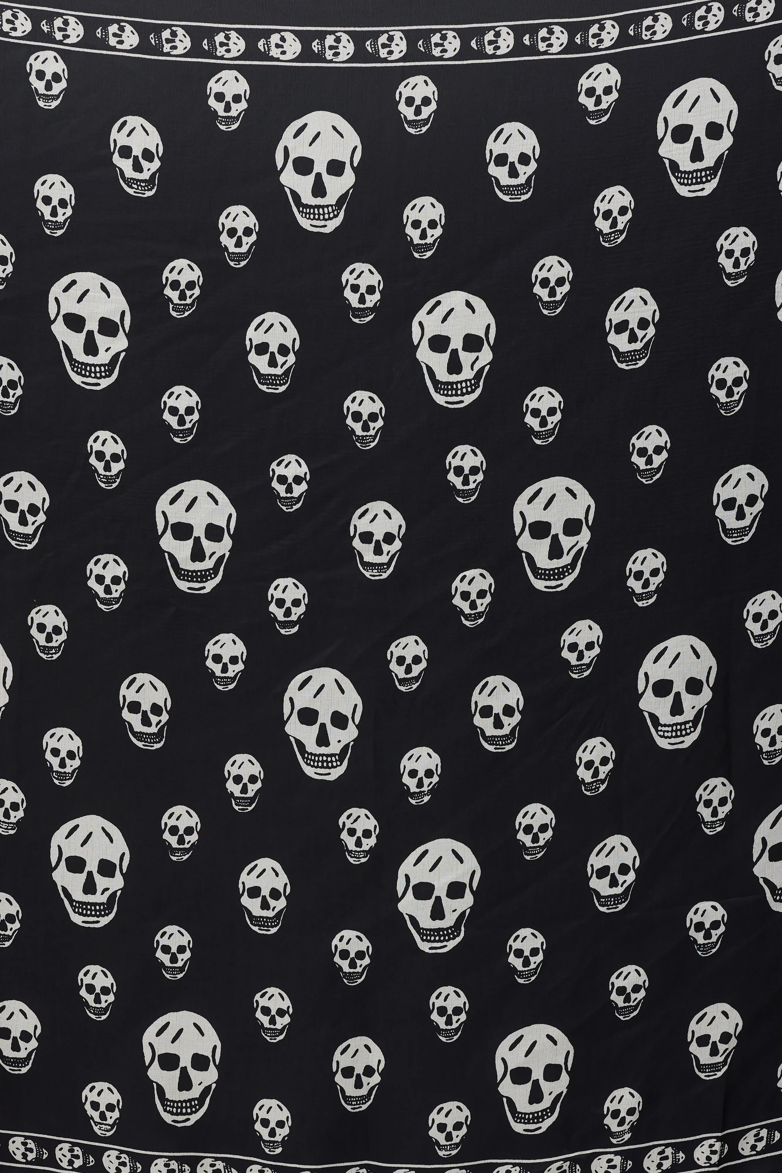 Black & White Silk Skull Print Scarf