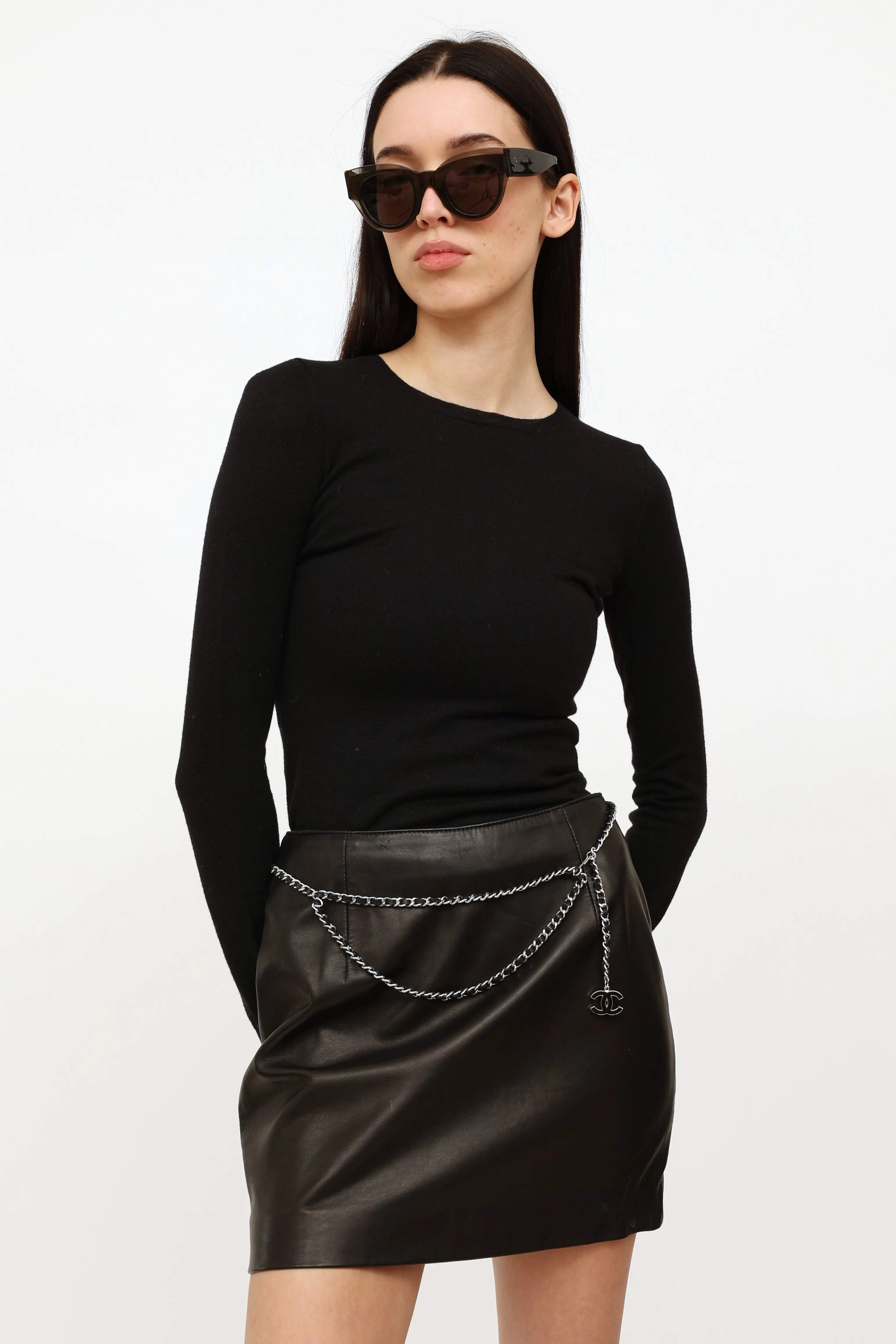Black and Silver Chain CC Belt