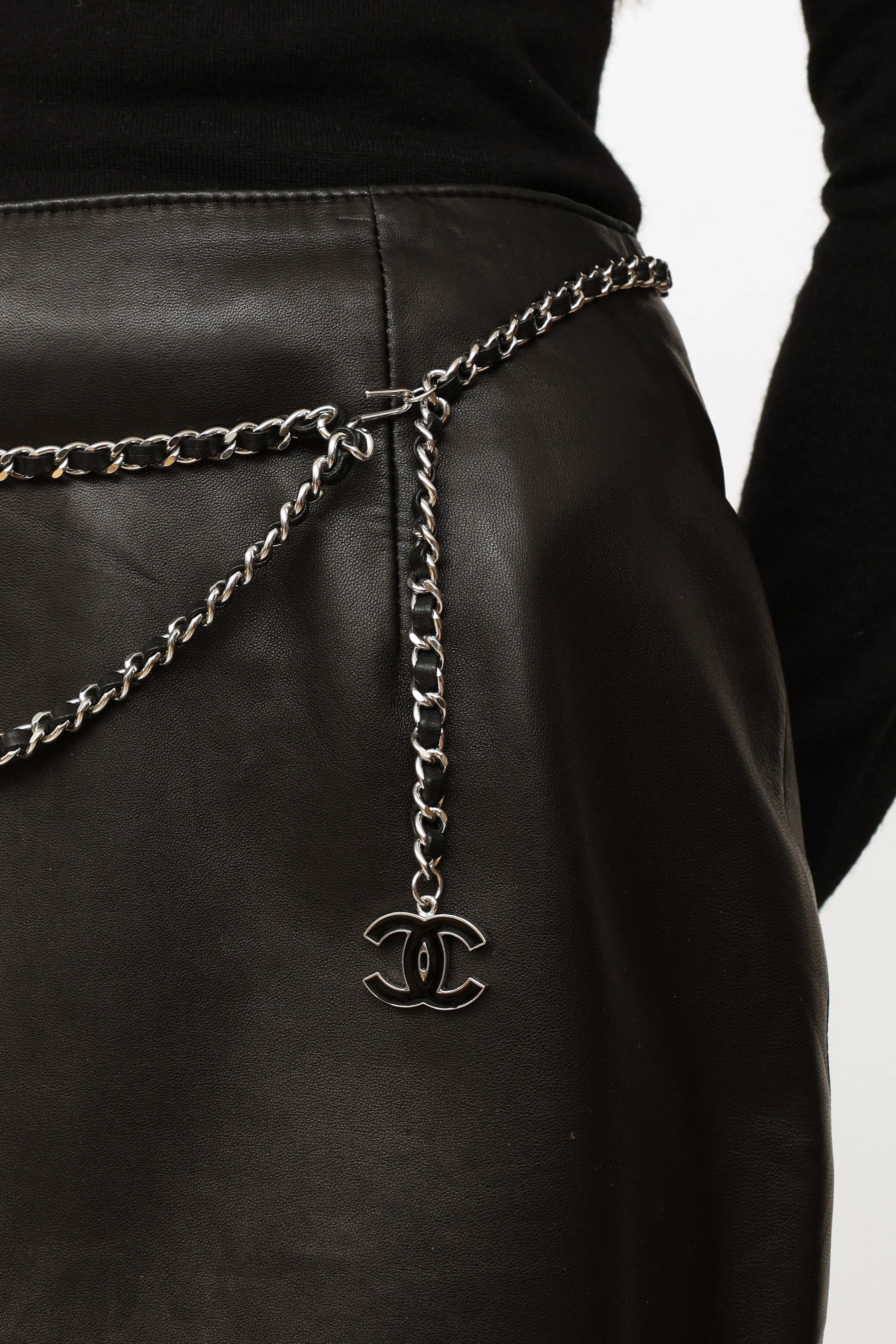 Black and Silver Chain CC Belt