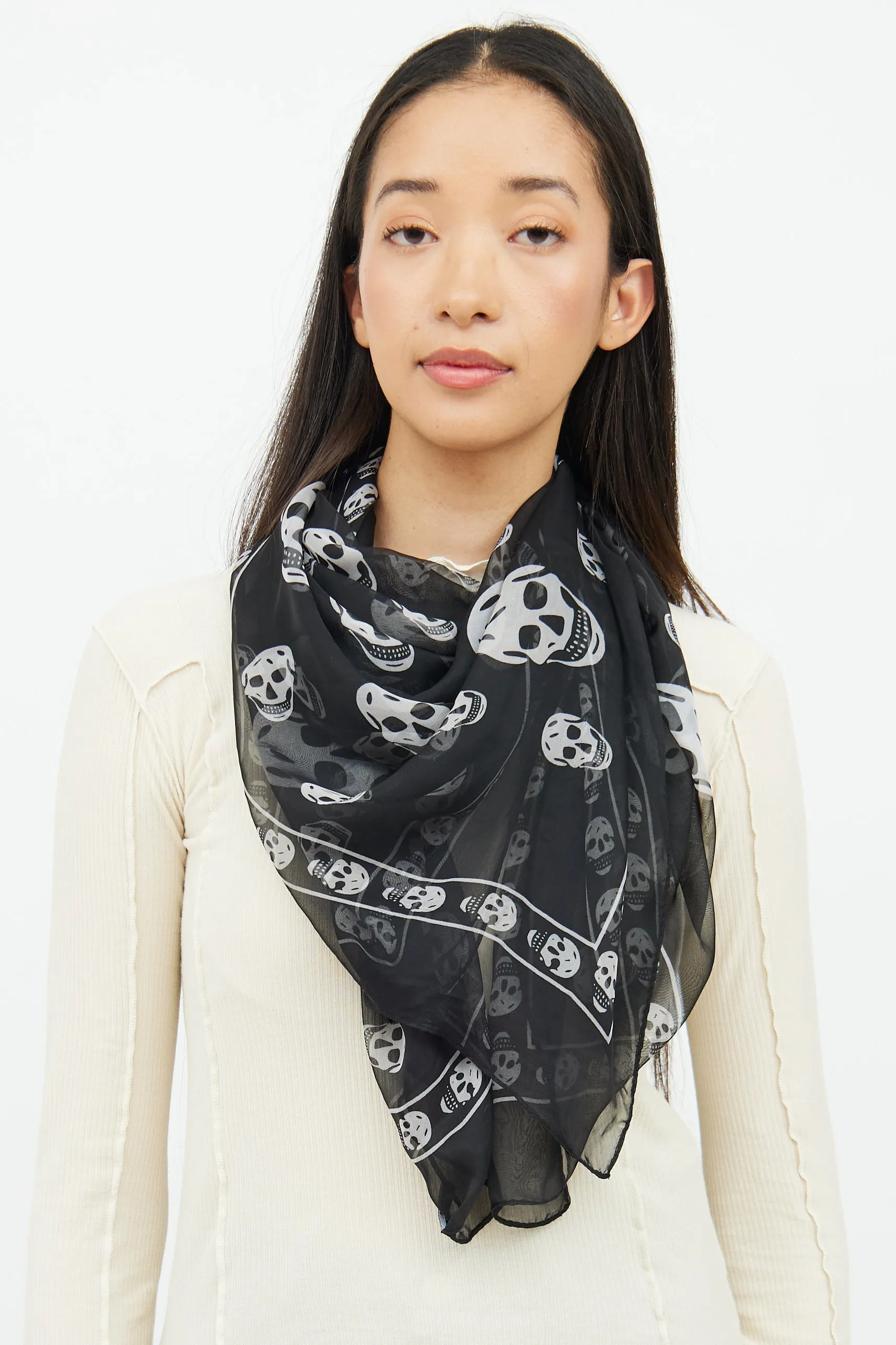 Black Skull Print Scarf