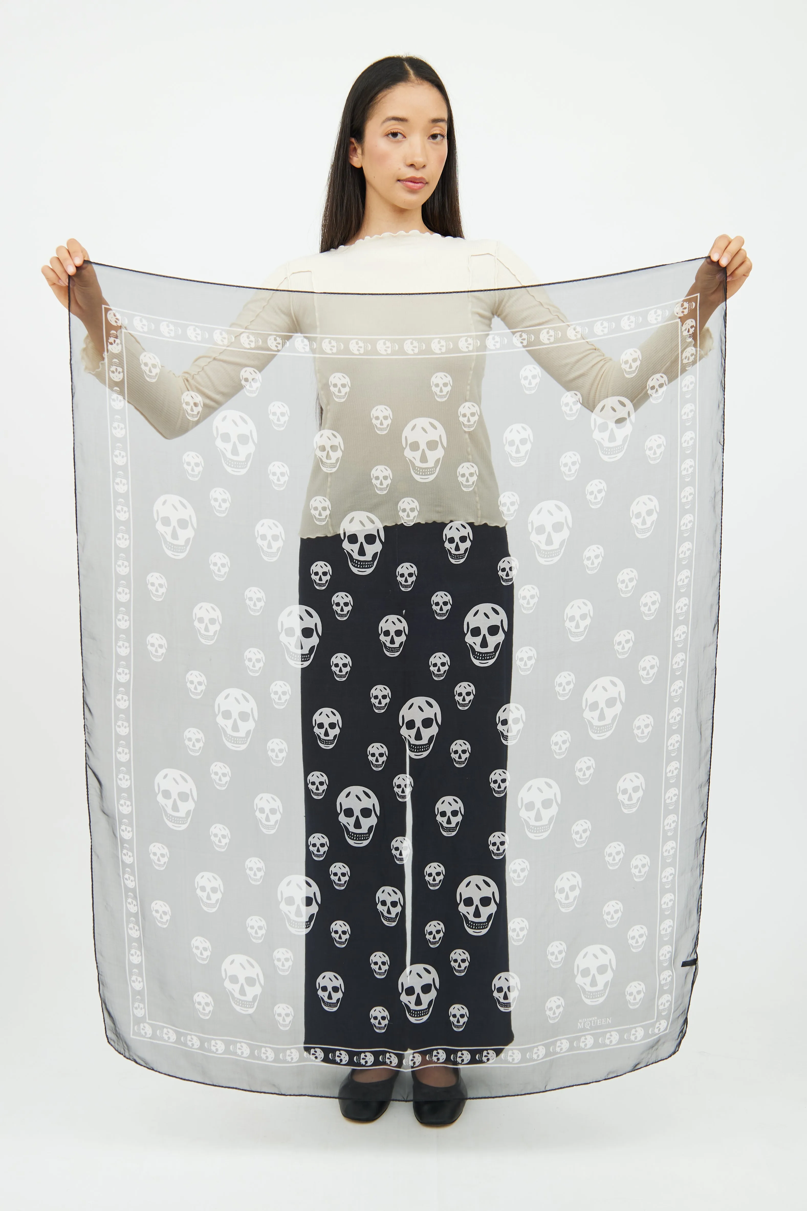 Black Skull Print Scarf