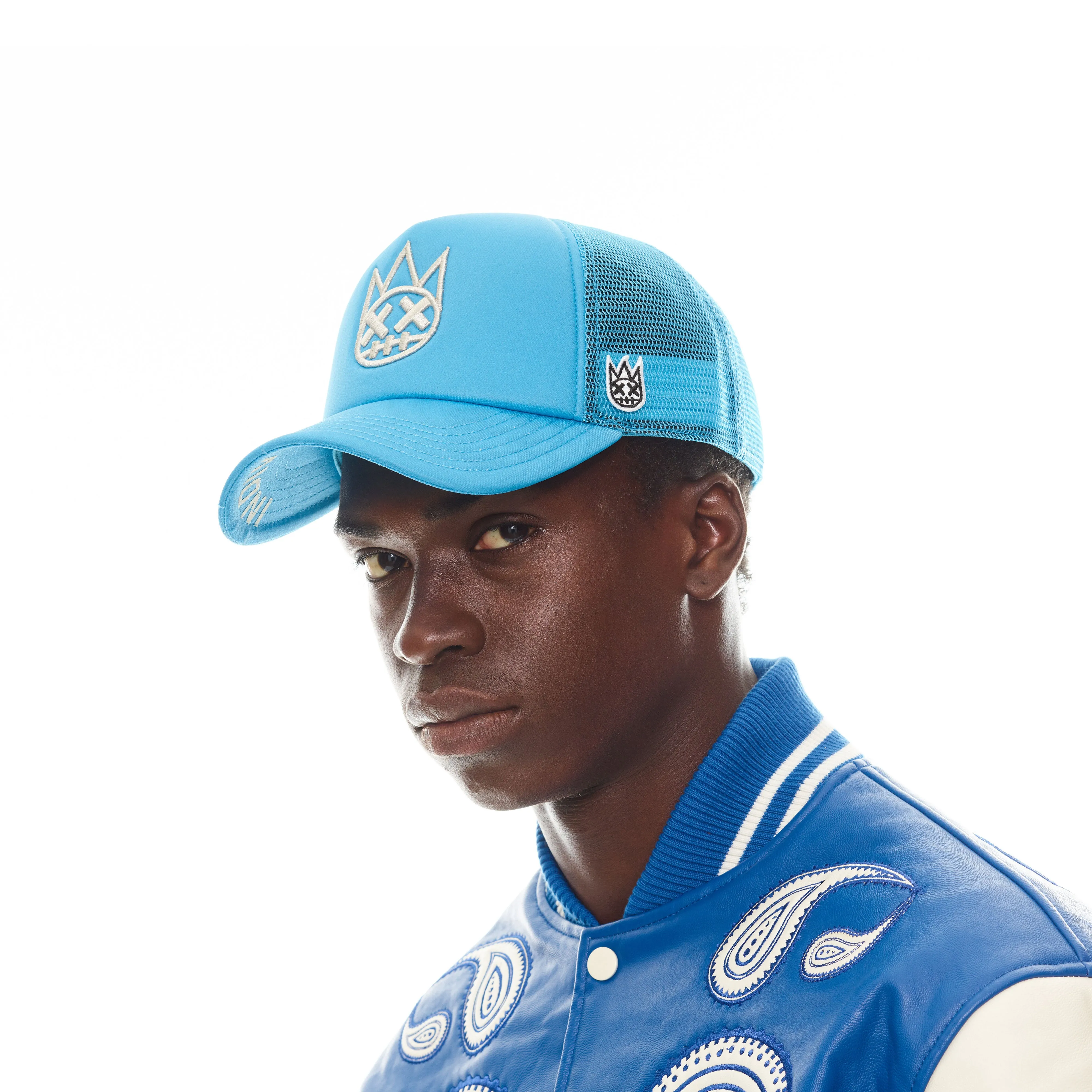 CLEAN SHIMUCHAN LOGO MESH BACK TRUCKER HAT IN ELECTRIC BLUE