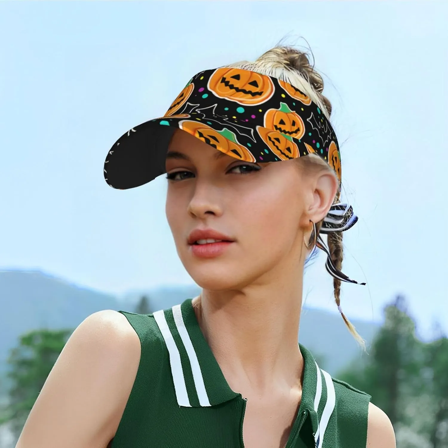 Cute Halloween Hats Cute Pumpkin Sport Sun Visor Hats Adjustable Empty Top Baseball Cap Sun Hat for Women Men
