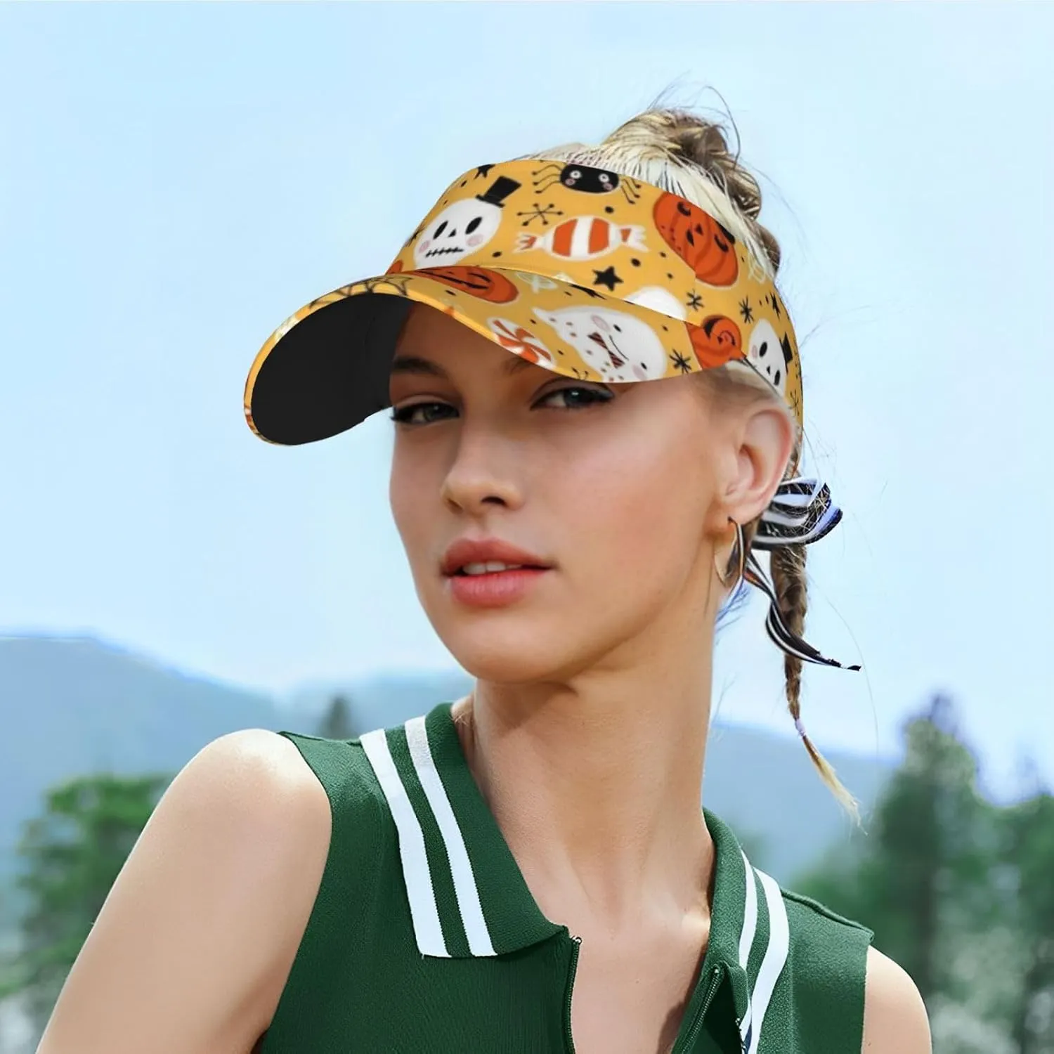 Cute Halloween Hats Cute Pumpkin Sport Sun Visor Hats Adjustable Empty Top Baseball Cap Sun Hat for Women Men