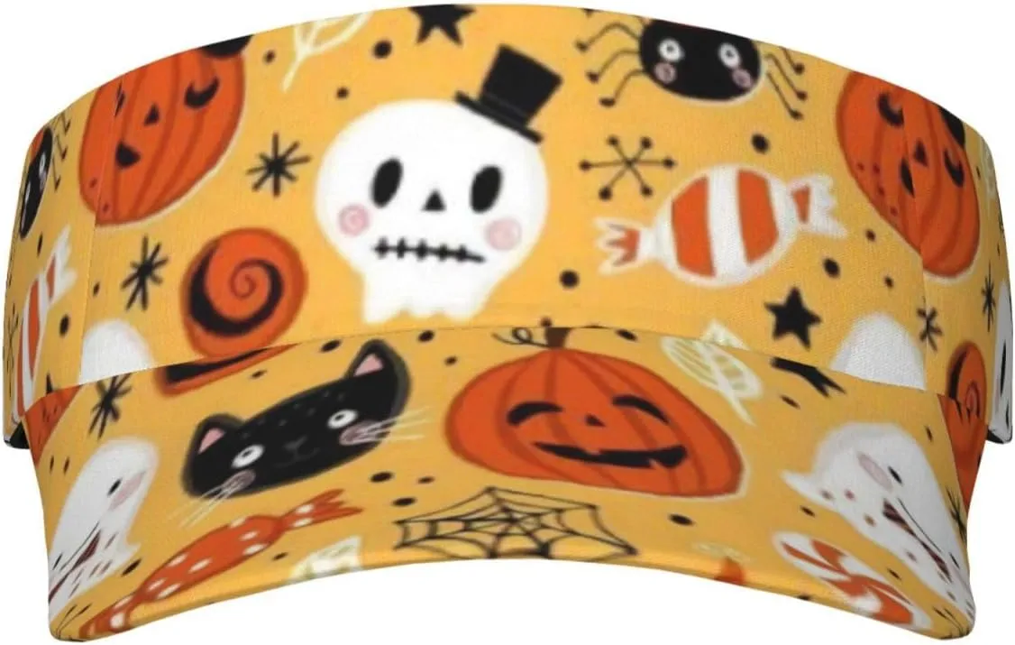 Cute Halloween Hats Cute Pumpkin Sport Sun Visor Hats Adjustable Empty Top Baseball Cap Sun Hat for Women Men
