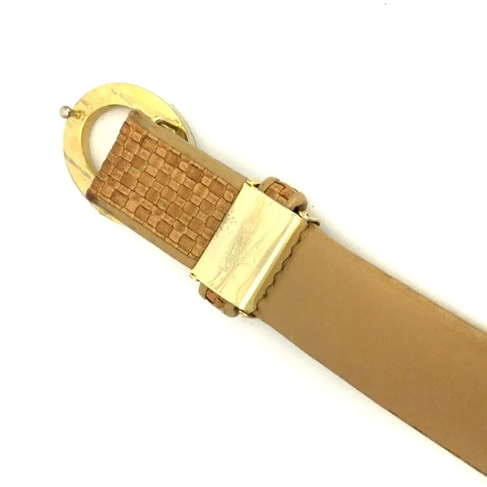 Dior camel intrecciato leather belt w oval two-tone CD buckle