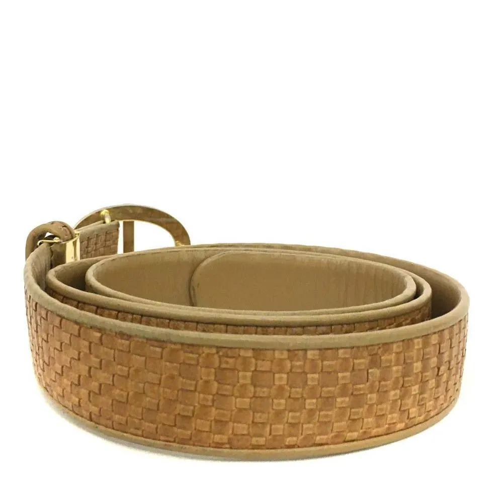 Dior camel intrecciato leather belt w oval two-tone CD buckle