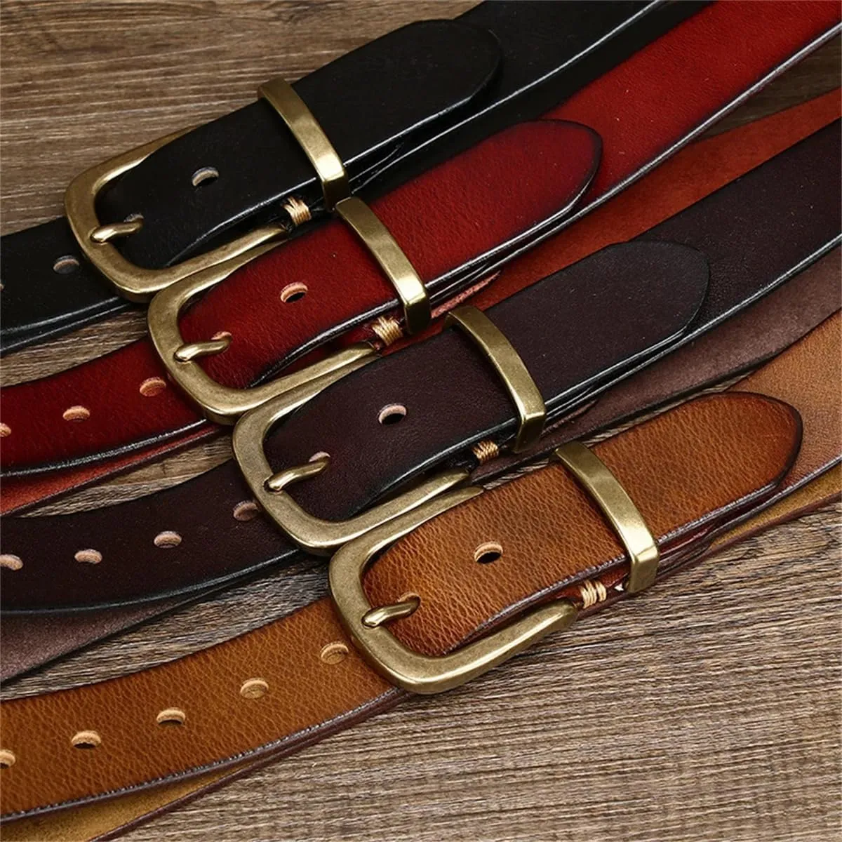 Fashion Design 3.8CM Genuine Leather Belt For Men Copper Buckle Jeans Cowskin Casual Belts Cowboy Waistband