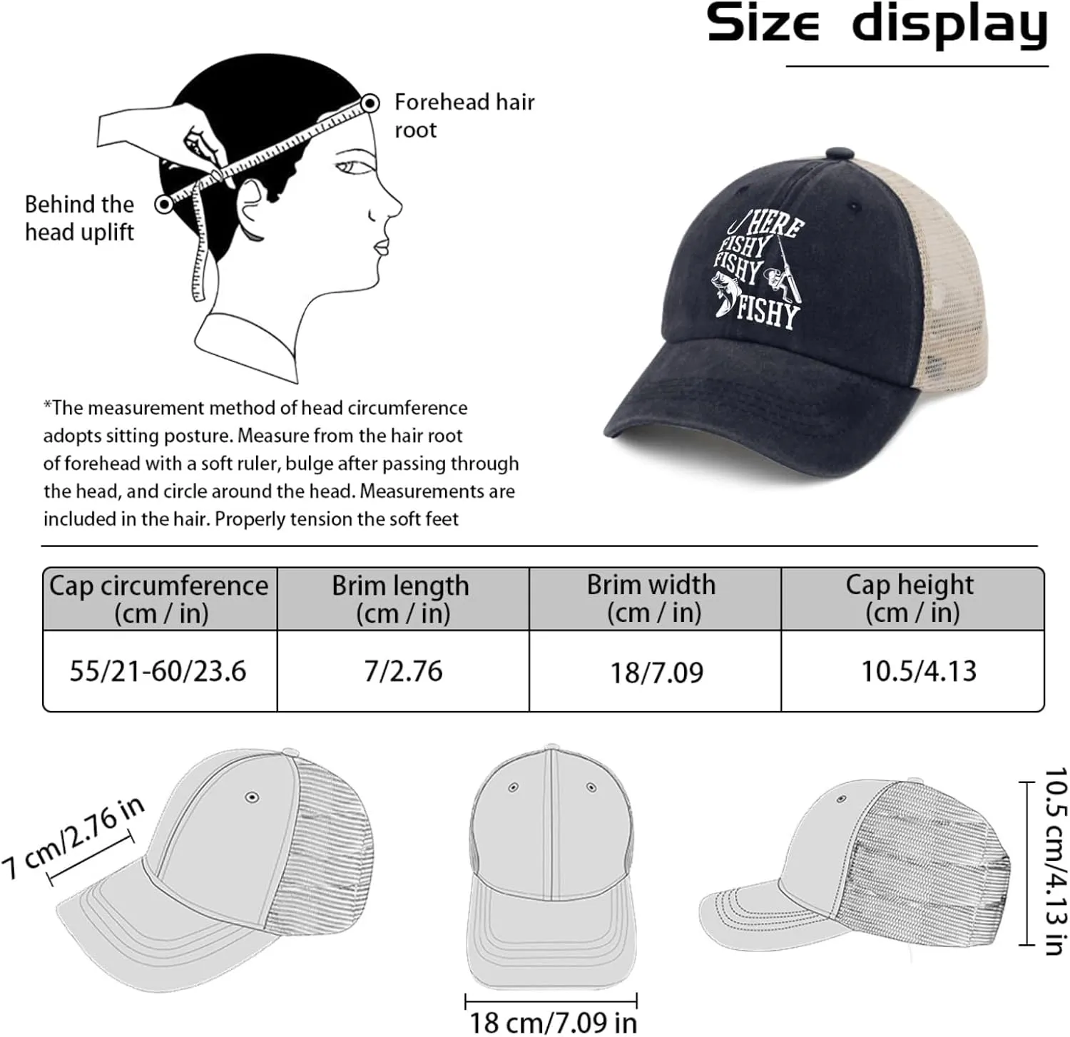 Fishing Here Fishy Fishy Fishy Trucker Hat Women's Hats & Caps Mens Caps Gifts for Men Golf Cap
