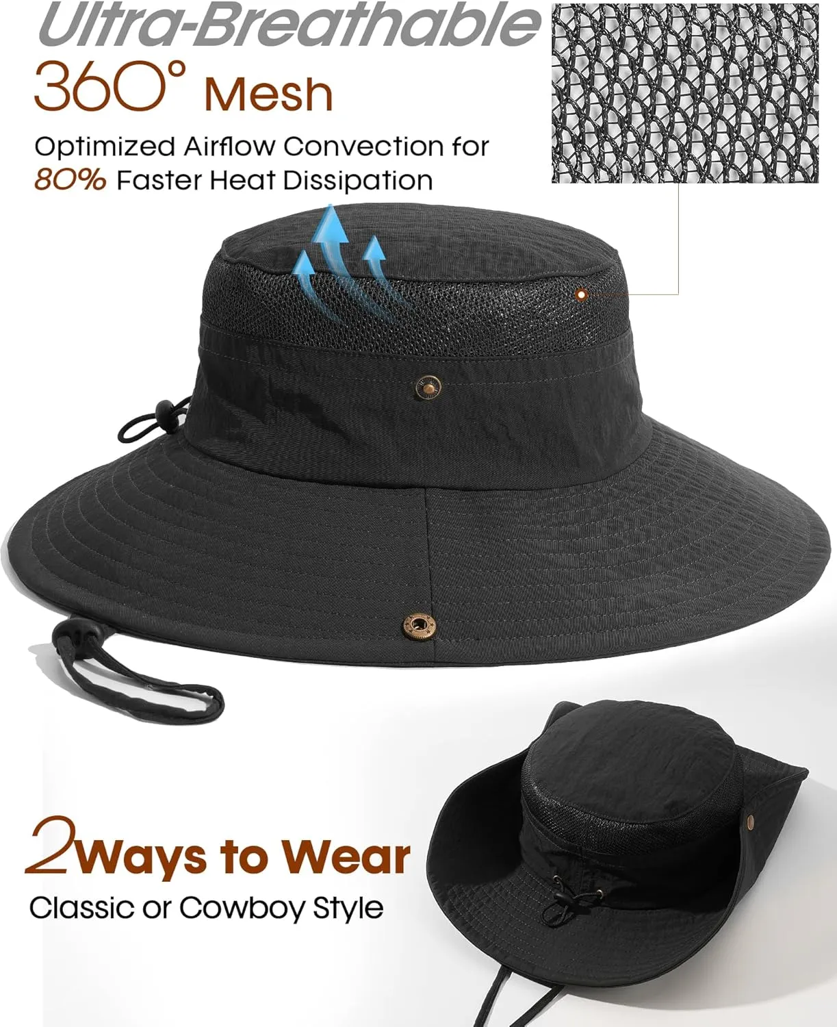 FURTALK Sun Hats for Men Women Fishing Hat UPF 80  Breathable Wide Brim Hiking Summer UV Protection Bucket Hats