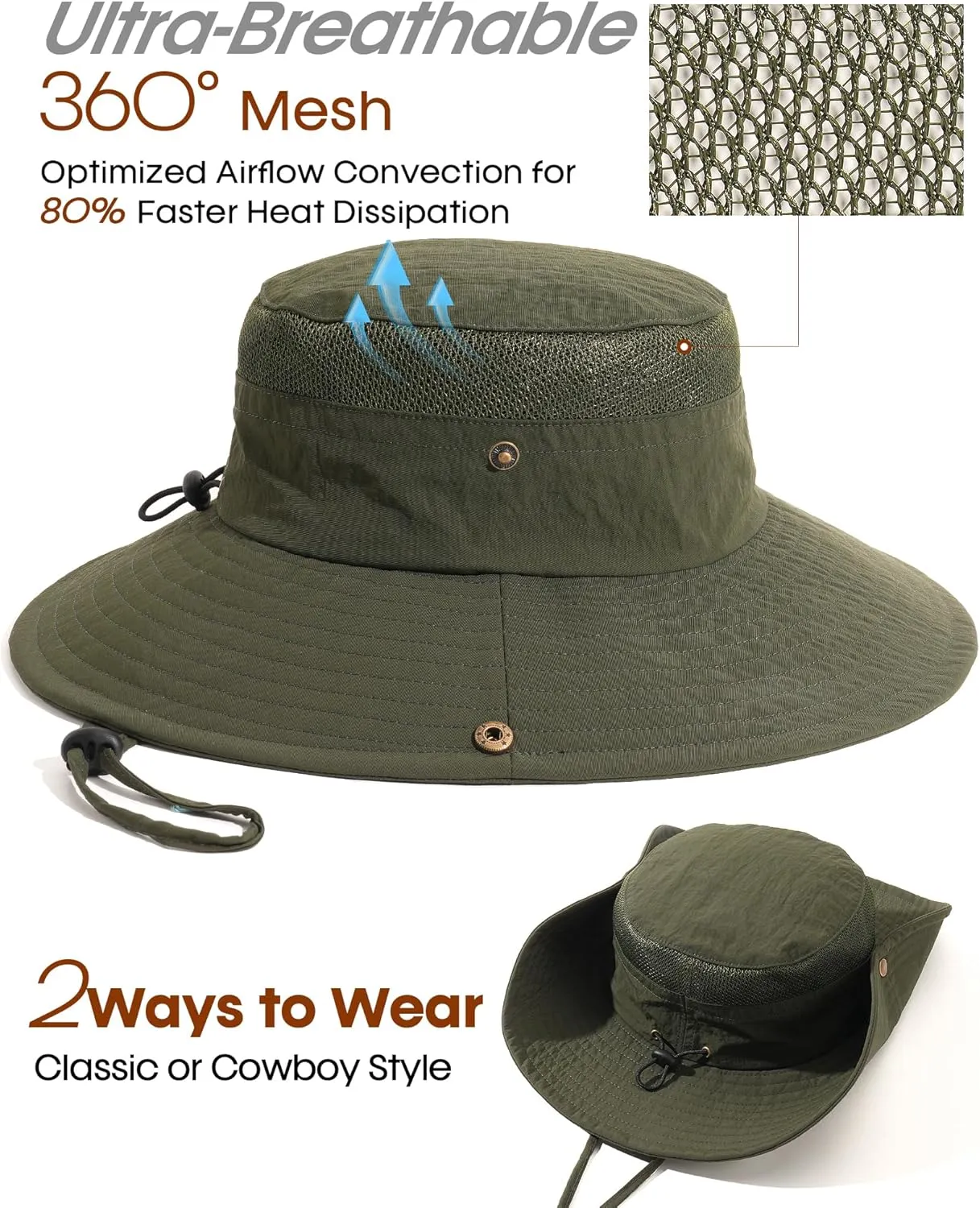 FURTALK Sun Hats for Men Women Fishing Hat UPF 80  Breathable Wide Brim Hiking Summer UV Protection Bucket Hats