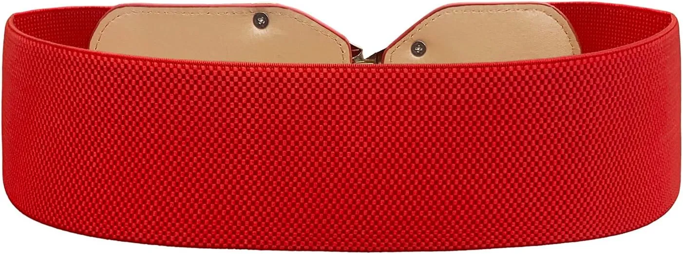 Genhoo Womens Elastic Stretch Wide Waist Belts Faux Leather Waistband Belt Vintage Dress Belt with Gold Buckle