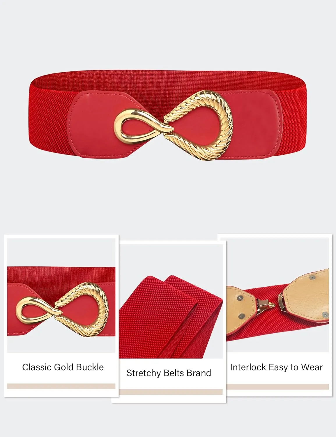 Genhoo Womens Elastic Stretch Wide Waist Belts Faux Leather Waistband Belt Vintage Dress Belt with Gold Buckle