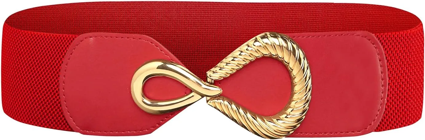 Genhoo Womens Elastic Stretch Wide Waist Belts Faux Leather Waistband Belt Vintage Dress Belt with Gold Buckle