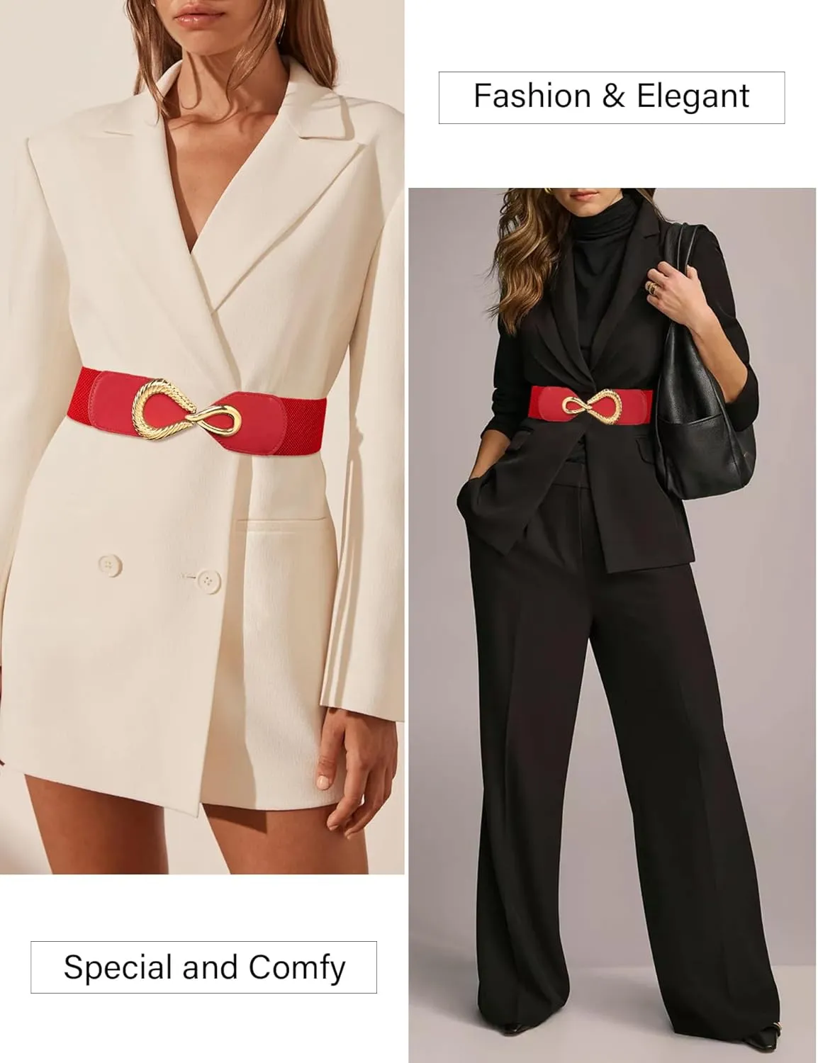 Genhoo Womens Elastic Stretch Wide Waist Belts Faux Leather Waistband Belt Vintage Dress Belt with Gold Buckle