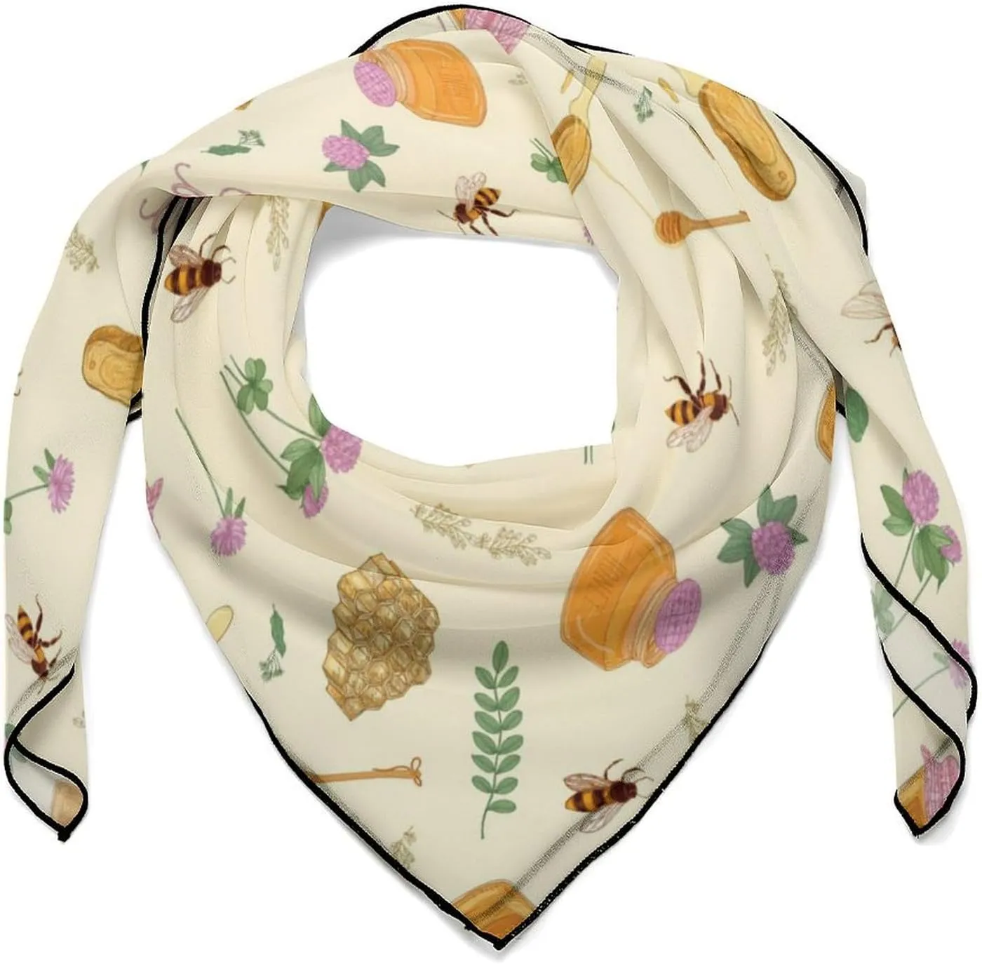 Honey Bees Flowers Square Silk Scarf for Women Fashion Neck Hair Wrap Head Scarves Bag Decoration 27''x 27''