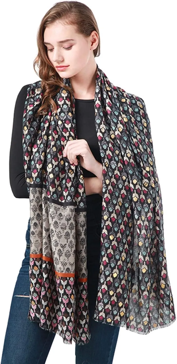Insun Women's Flower Print Faux Cashmere Ultra Soft Scarves Long Cotton Blend Scarves Neck Winter Wraps 35.4"x70.9"