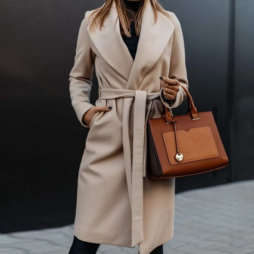 iQKA Women's Long Cardigan Long Sleeve Open Front Suit Jacket Drape Collar Solid Color Trench Coats Winter Windbreaker Parka