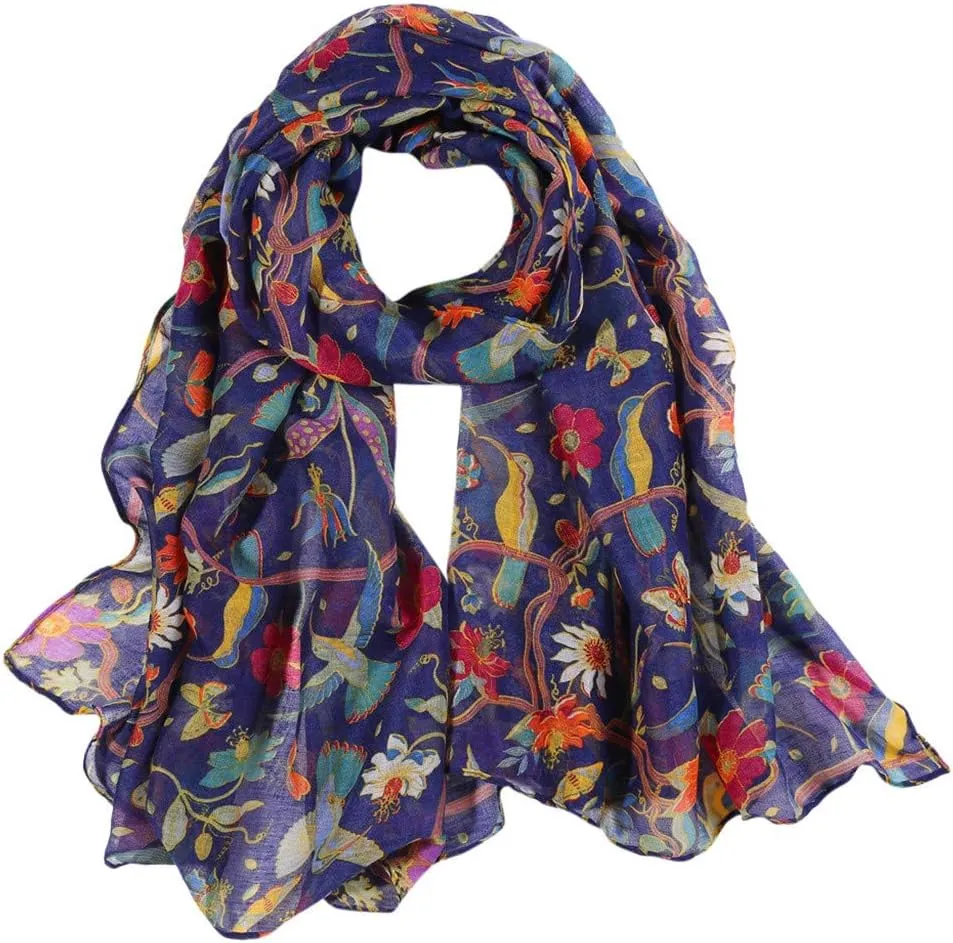 Long & Large Embroidered Floral Pattern Shawl and Wraps Women Silk Scarf Neckerchief for Hair & Neck