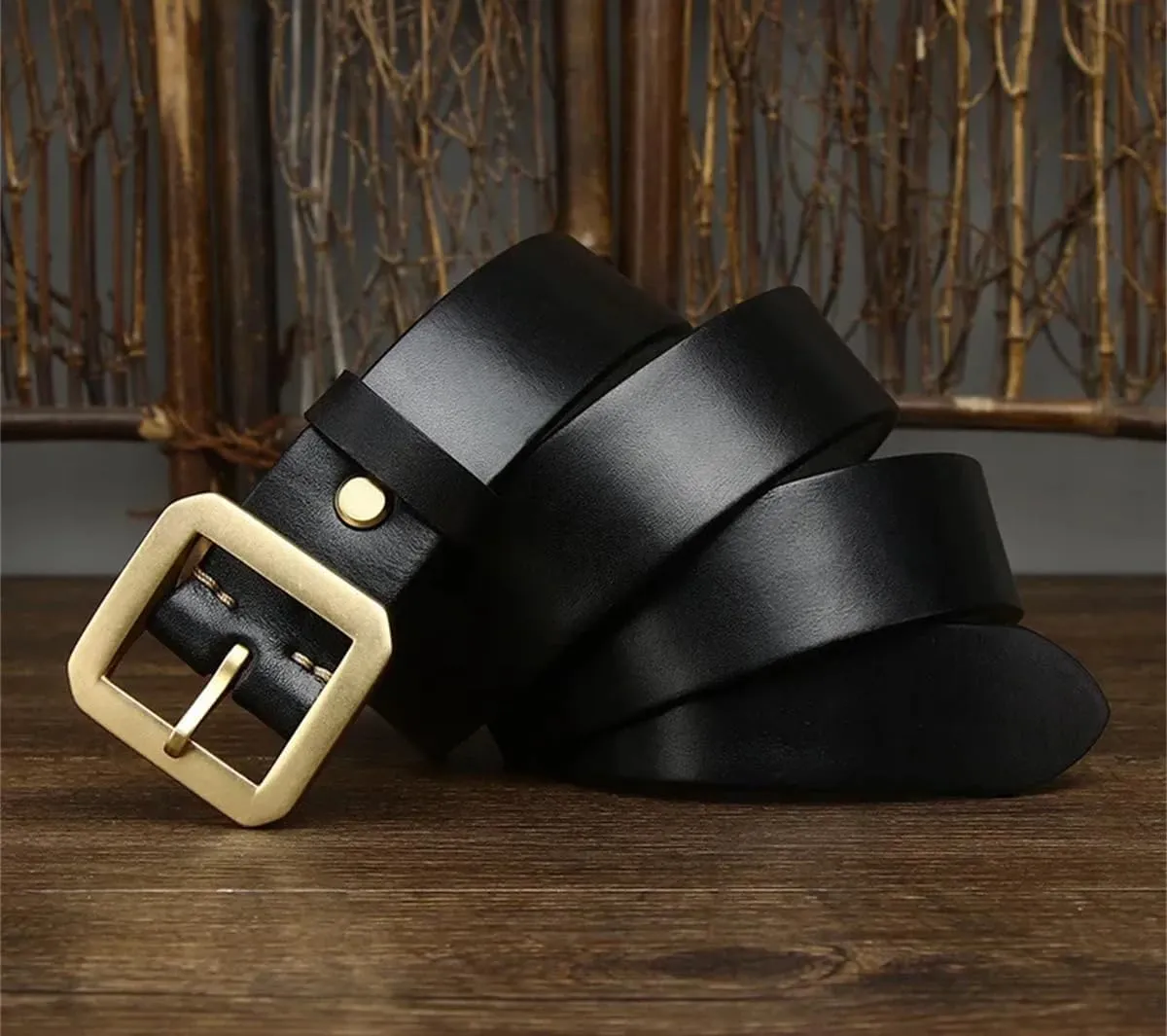 Men 3.8CM Thick Cowhide Copper Brass Buckle Genuine Leather Casual Jeans Belt Waistband Luxury Strap
