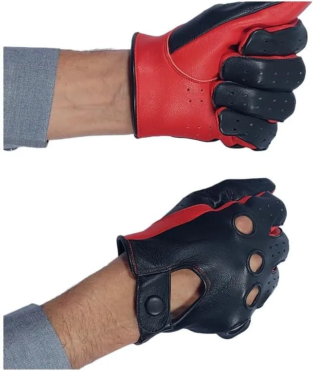 Men's Genuine Leather Driving Gloves with Knuckle Holes