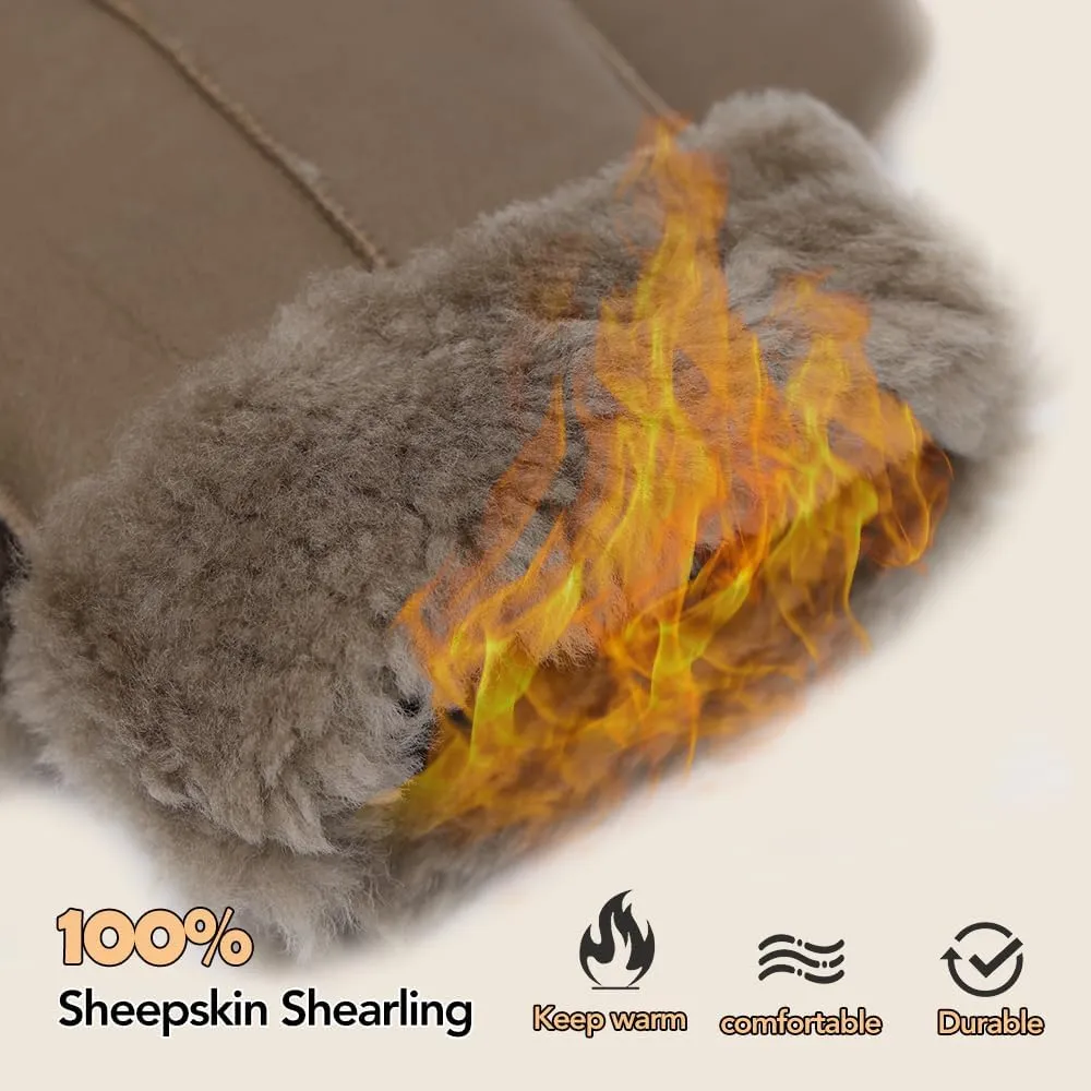 MGGMOKAY Women Winter Shearling Sheepskin Mittens - Warm Fur Lined Leather Gloves