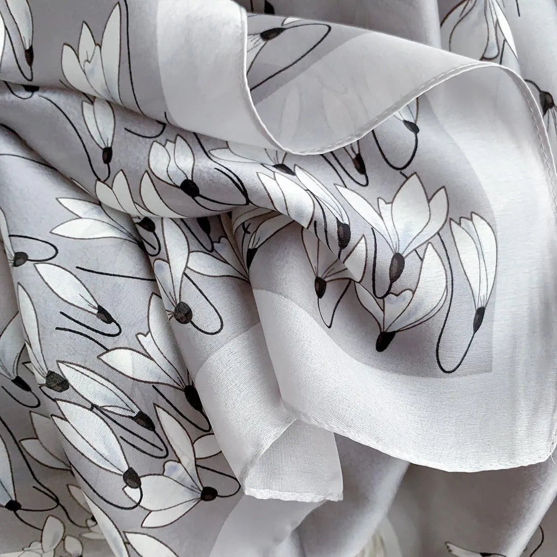 MINIDORA Silk Feeling Lightweight Scarves for Women Long Elegant Floral Pattern Head Wrap Shawls