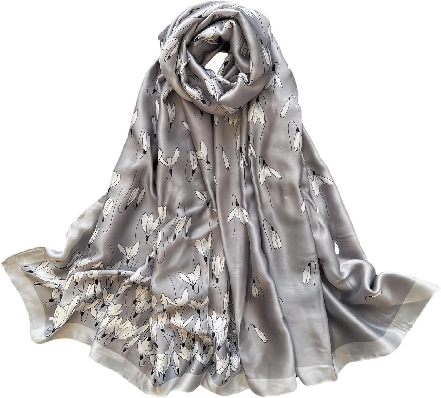 MINIDORA Silk Feeling Lightweight Scarves for Women Long Elegant Floral Pattern Head Wrap Shawls