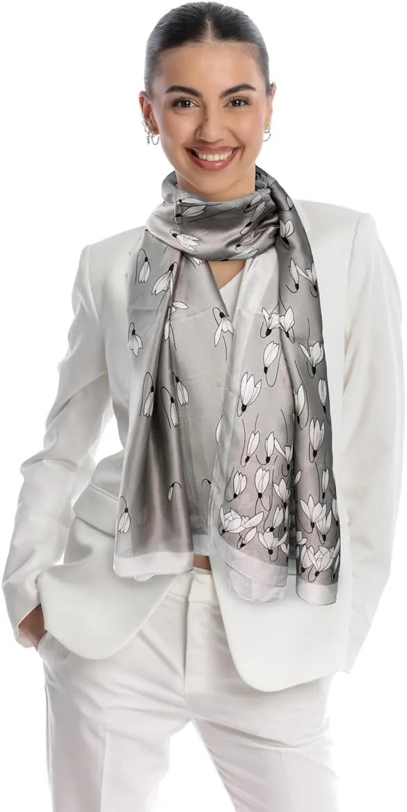 MINIDORA Silk Feeling Lightweight Scarves for Women Long Elegant Floral Pattern Head Wrap Shawls