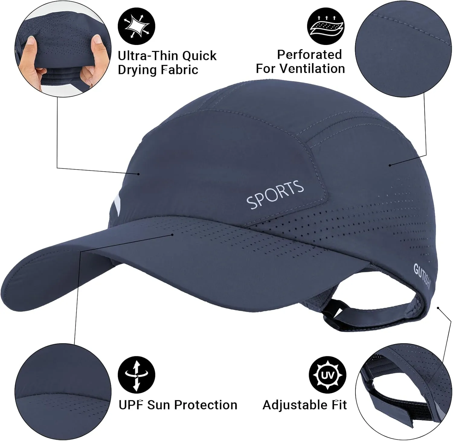 Quick Dry Running Hat Adjustable Cooling Baseball Hat Breathable Sport Cap Reflective UPF 50  Run Hats for Womens Men