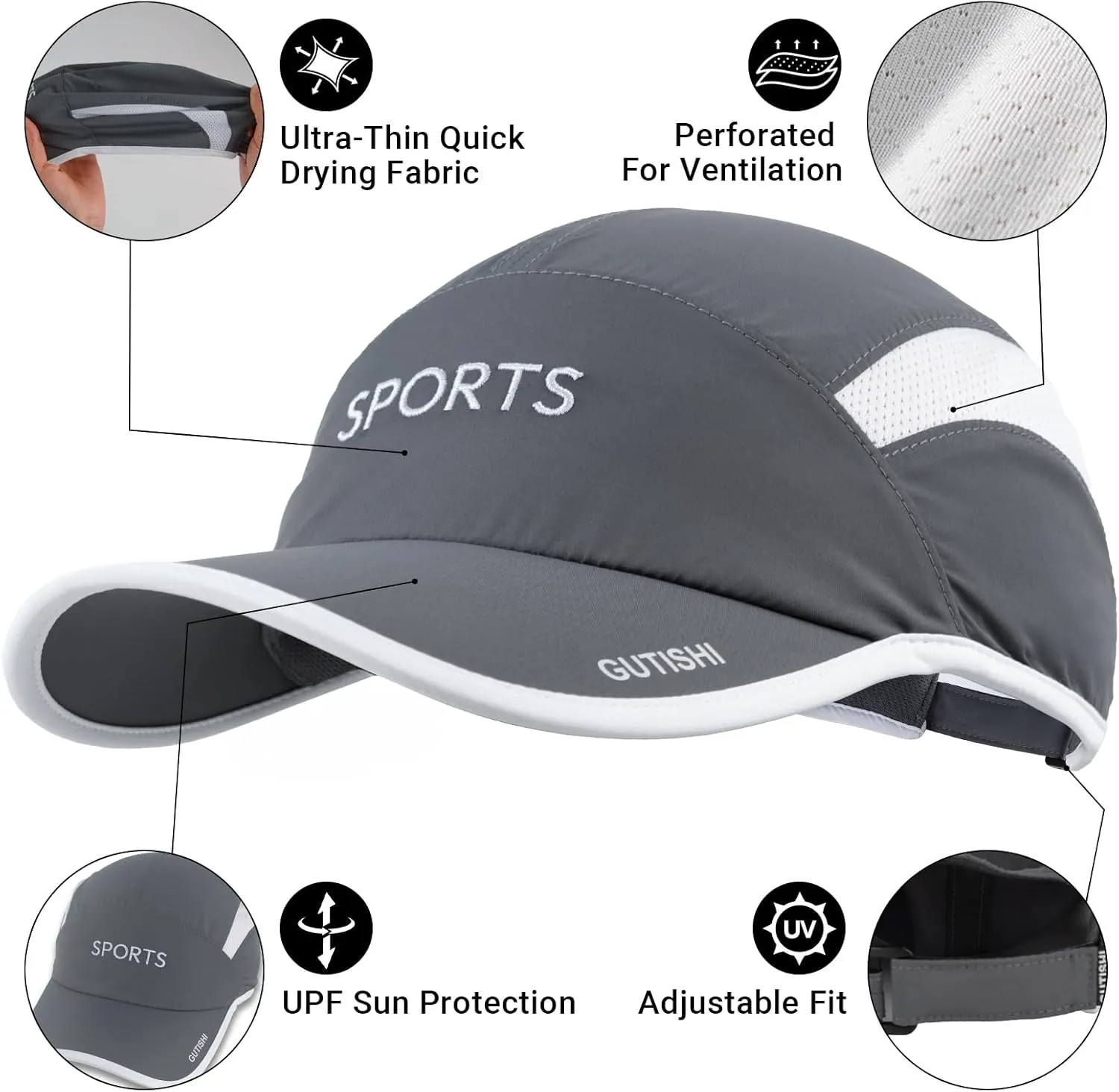 Quick Dry Running Hat Adjustable Cooling Baseball Hat Breathable Sport Cap Reflective UPF 50  Run Hats for Womens Men
