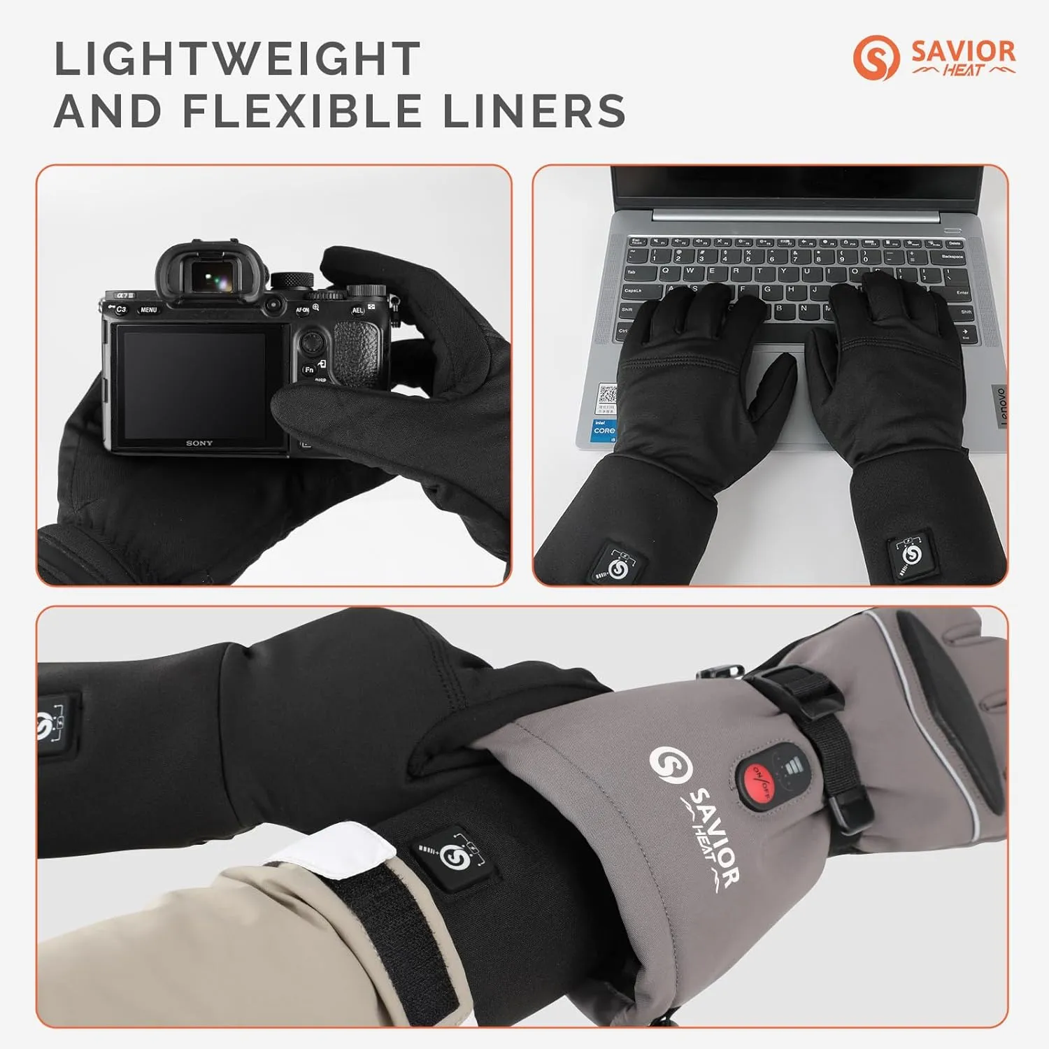 SAVIOR HEAT Heated Glove Liners for Men Women, Rechargeable Battery Electric Heated Gloves, Winter Warm Thin Liners for Skiing, Snowboarding, Hiking, Cycling, Hand Warmers